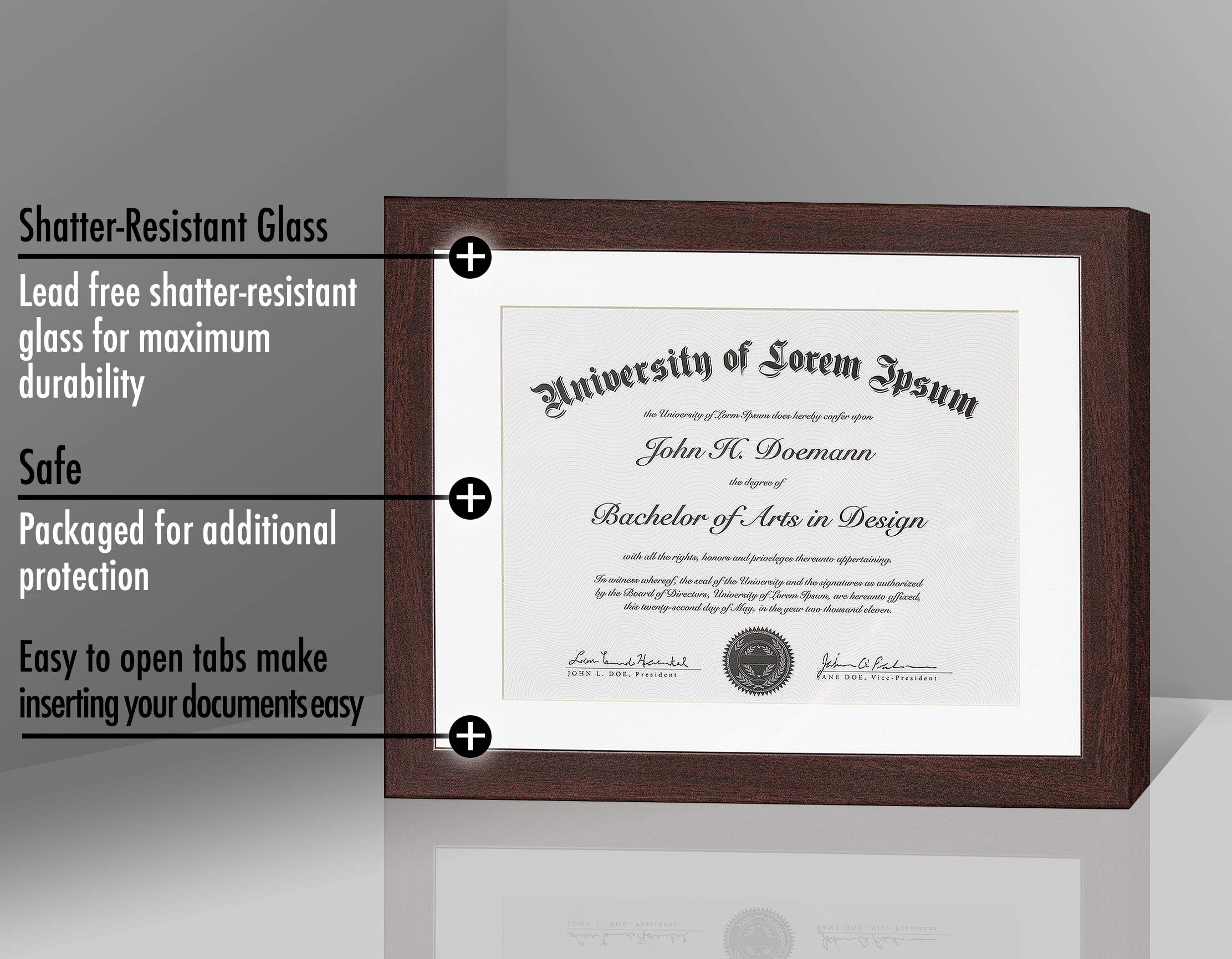 Americanflat 11x14 Diploma Frame with Shatter-Resistant Glass - Use as 8.5x11 Frame with Mat or Display 11x14 Documents Without Mat - Legacy Collection - Certificate Frames for Wall - Mahogany