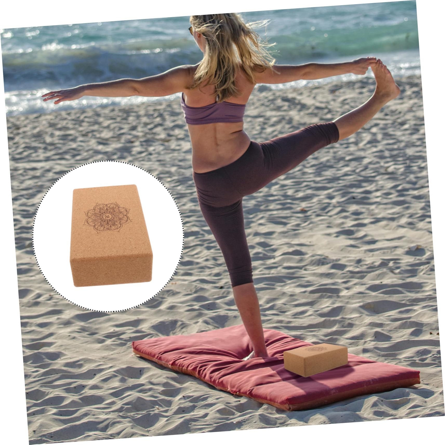 Bloque de Yoga de Corcho de Alta Densidad para Estiramientos | Patrón Mandala, Ladrillo Triangular de Entrenamiento, Apoyo para Relajación Corporal y Práctica de Danza