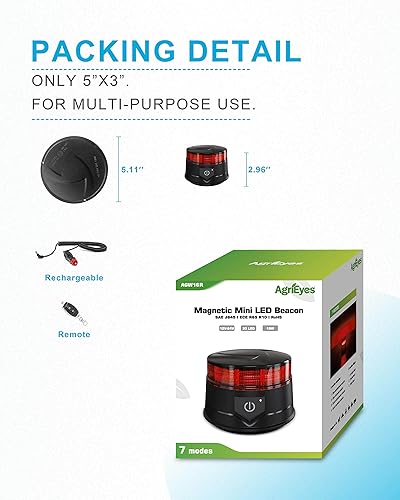 Miniatura 6 de Agrieyes Luz ámbar de 4.2 pulgadas, luces intermitentes de advertencia de seguridad permanentemontaje magnético (rojo, control remoto)