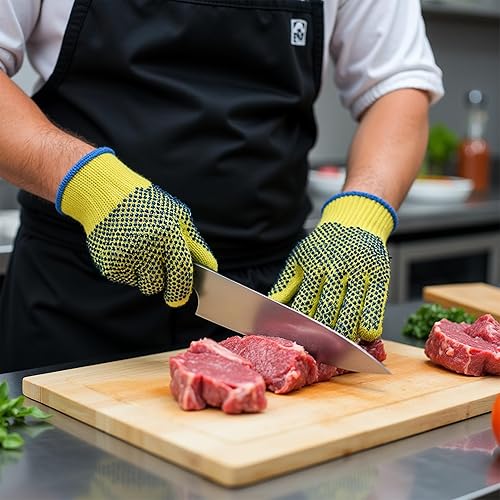 Miniatura 8 de G & F Products Guantes de trabajo resistentes a cortes de Kevlar amarillo, 1670L, guantes de protección para asegurar las manos de rasguños, cortes