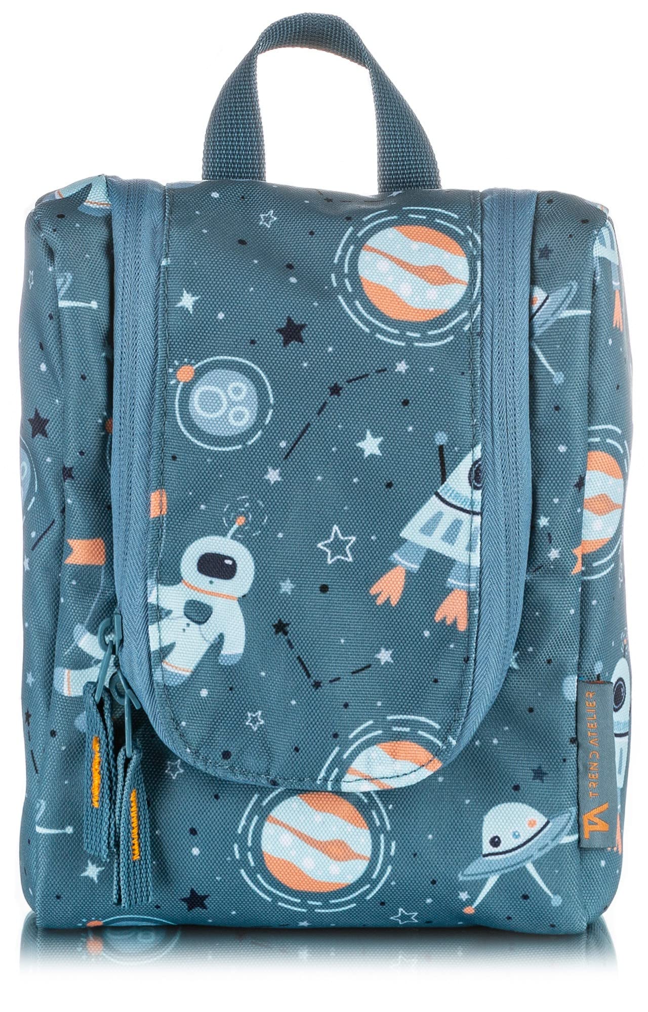 Beauty case bambini poliestere riciclato borsa da bagno sostenibile idrorepellente appendere Spazio Blu