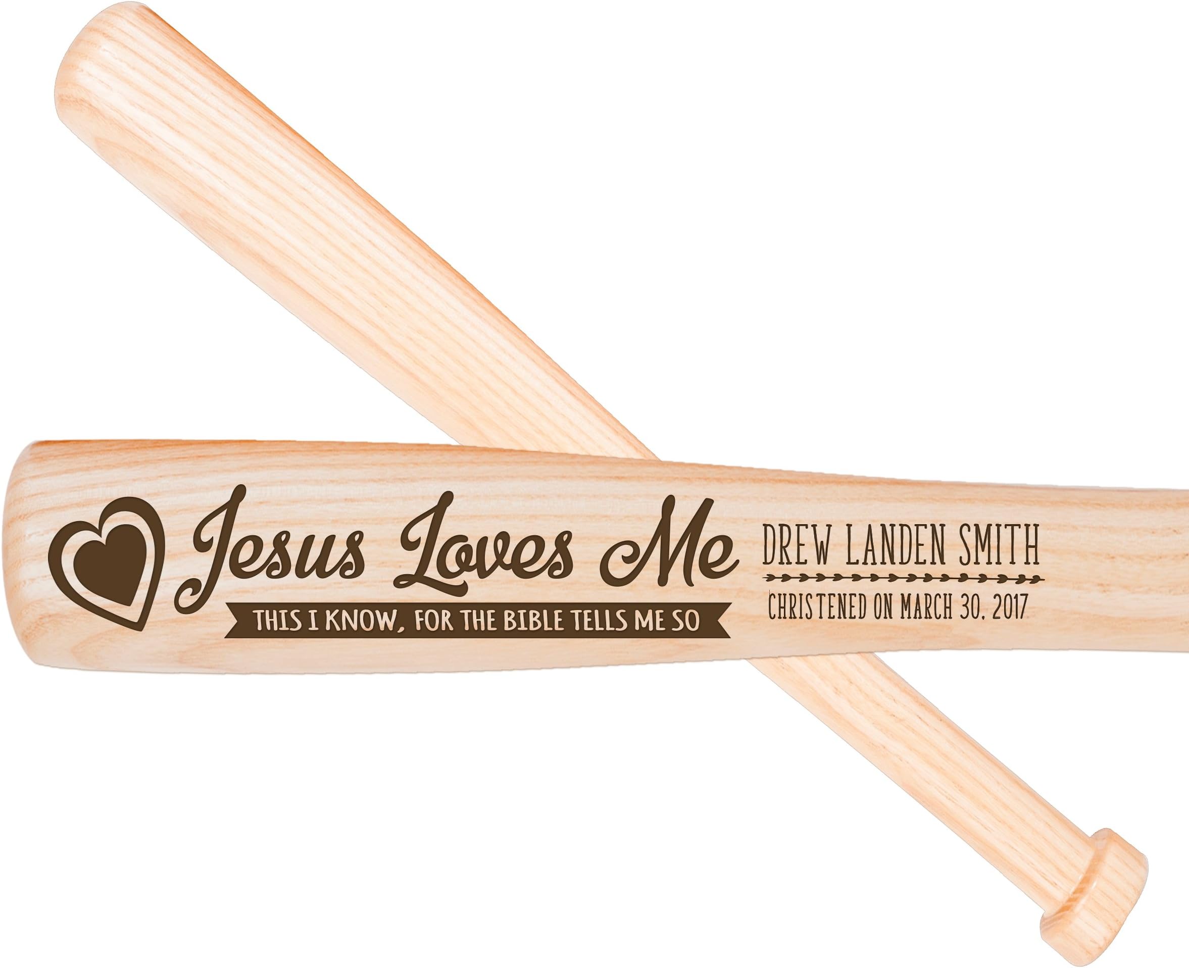 LifeSong Milestones Personalized baptism 1st holy communion Custom Christening baseball bat 18" L X 1.75" (Jesus Loves Me)