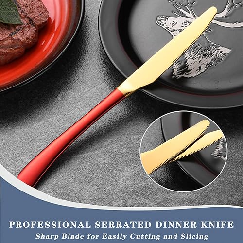 Miniatura 5 de Juego de cubiertos de 24 piezas de acero inoxidable con soporte, juego de utensilios pulidos de espejo para 6, juego de vajilla de cocina en el