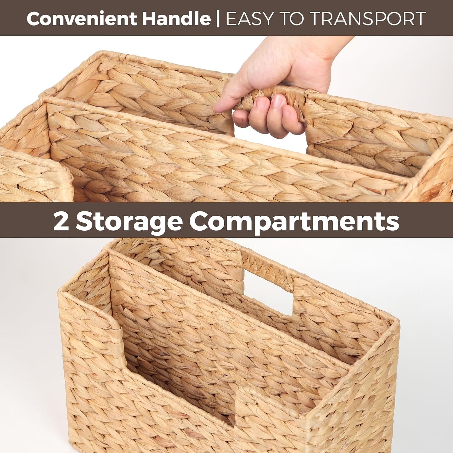 Handwoven Divided Water Hyacinth Wall Magazine Holder - Natural Hanging Organizer for Mail, Newspapers & Magazines, Books & Files - Divided Magazine Basket for Entryway, Living Room, Office