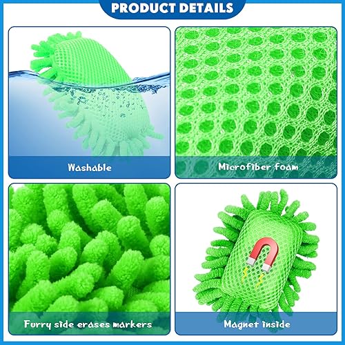 Vista 16 de Epakh 4 borradores magnéticos de borrado en seco, borrador magnético de microfibra lavable para aula, hogar y oficina (gris)
