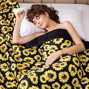 Sunflower Weighted Blanket for Adults 15lbs, 48"x72", Twin Full Size Cooling Heavy Throw Blanket for 120-160lbs, Microfiber Soft Thick Big Blankets Weighted Comforter Gift for Sleeping