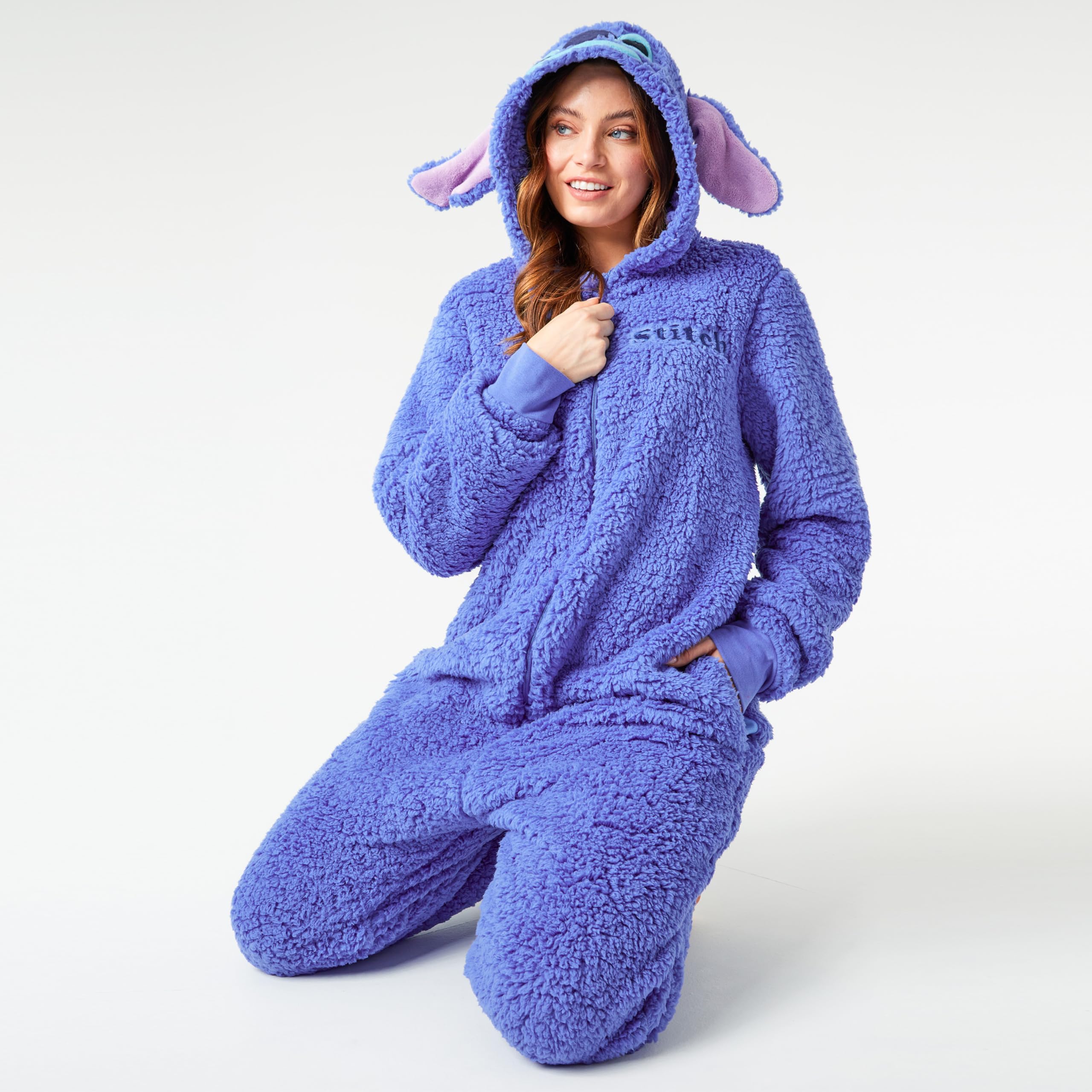 Disney Pigiama Donna Intero - Pigiamone Stitch in Pile con Zip e Cappuccio S-2XL - Pigiami Interi Oversized per Ragazza