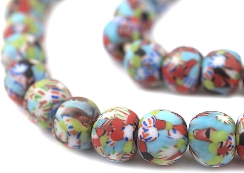 TheBeadChest Bolgatanga Mix - Cuentas de vidrio reciclado fusionadas de 0.551 in, Ghana, africano, multicolor, agujero grande, 30 pulgadas, hebra