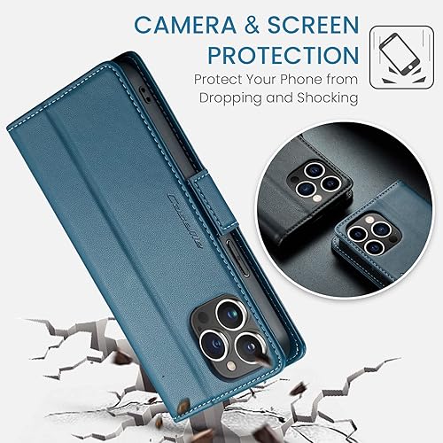 Miniatura 7 de Funda para iPhone 15 Pro Max, bloqueo RFID Funda de piel sintética con tarjetero y soporte para tarjetas, funda a prueba de golpes para iPhone 15