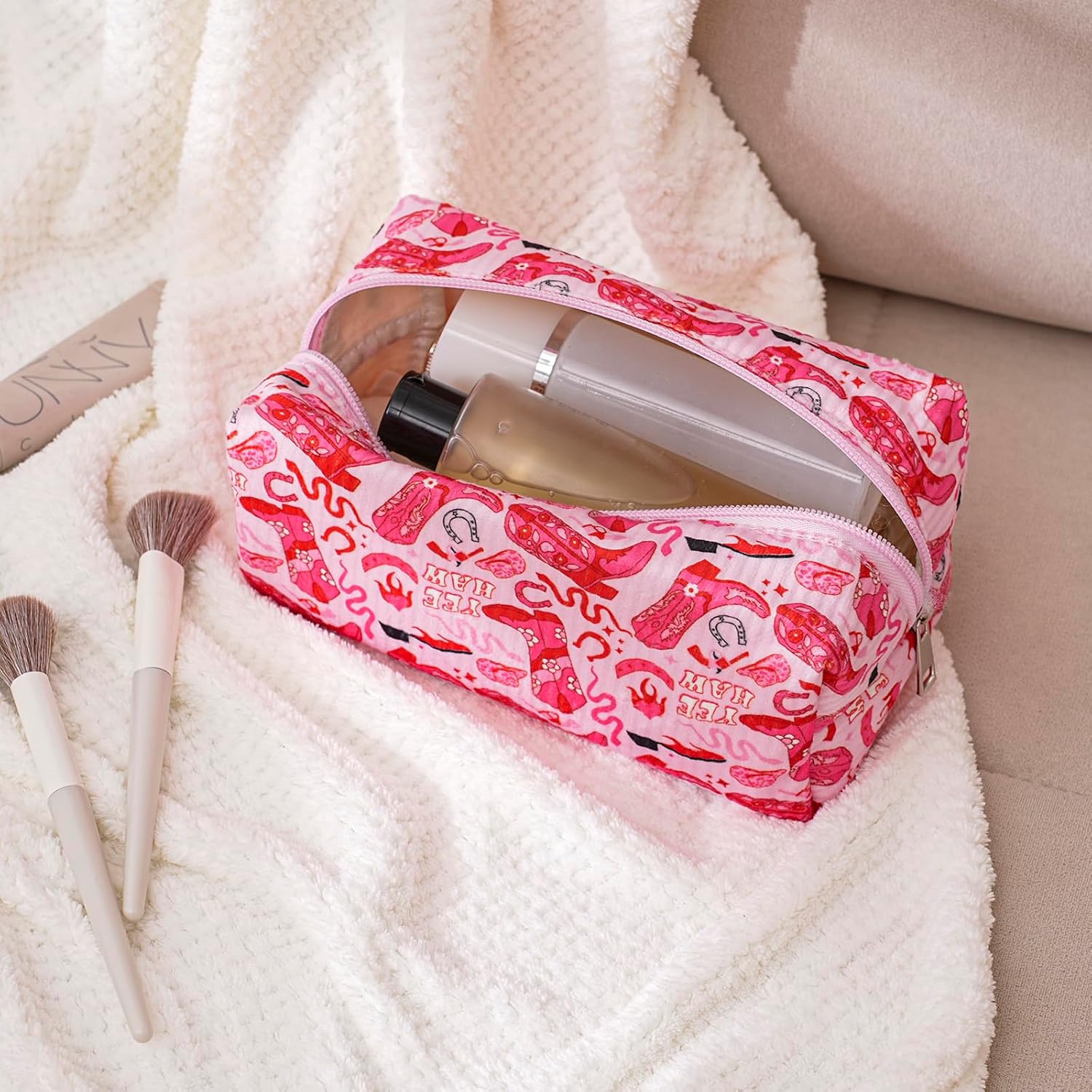 スモール キルトコットン メイクアップバッグ、エステティックコスメティックバッグ、かわいい花柄メイクポーチ、かわいいトレンディなプレ