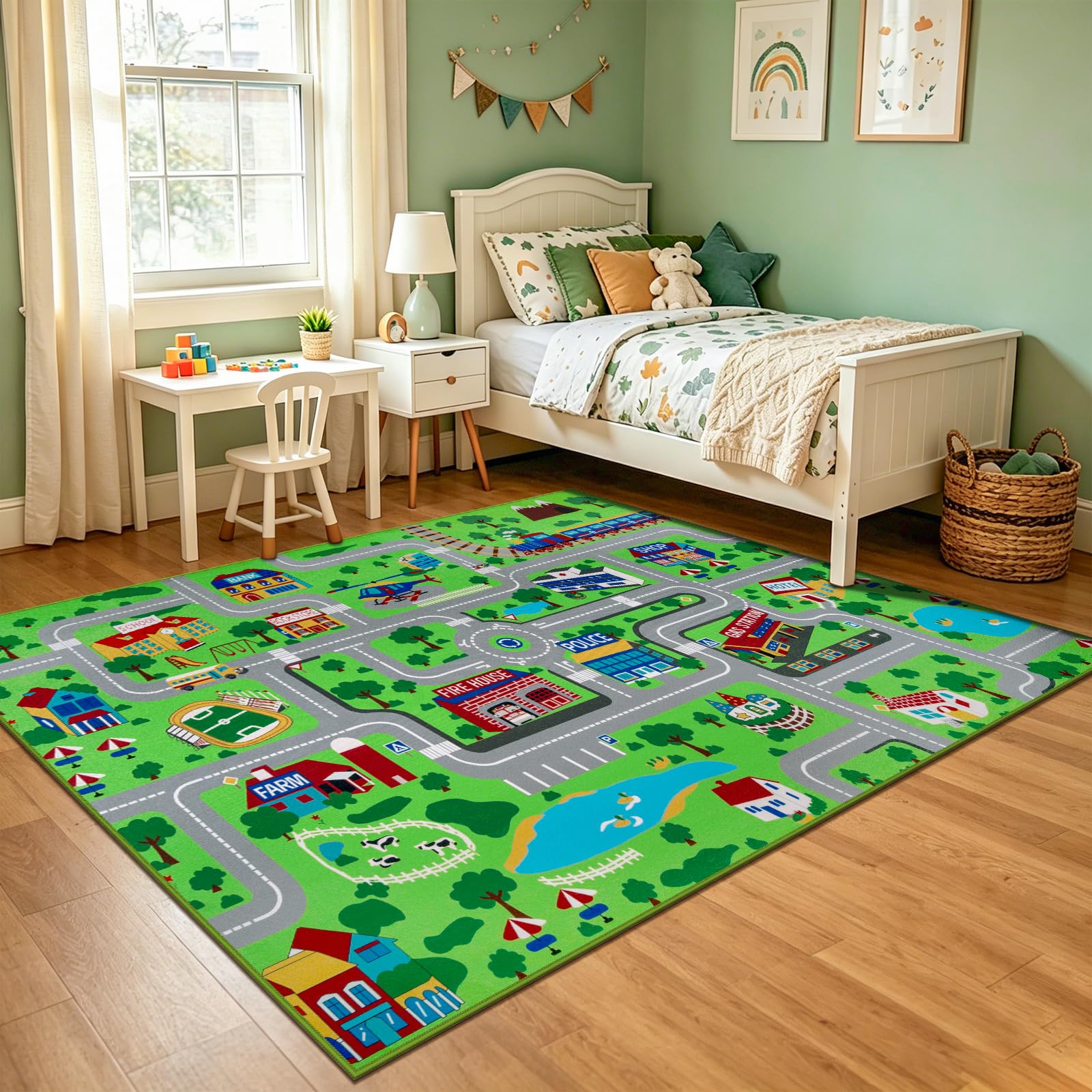alfombra de juegos para niños, 150 x 200 cm, extra grande, alfombra de aprendizaje de la vida urbana, educativa para el coche, para bebés, dormitorio, sala
