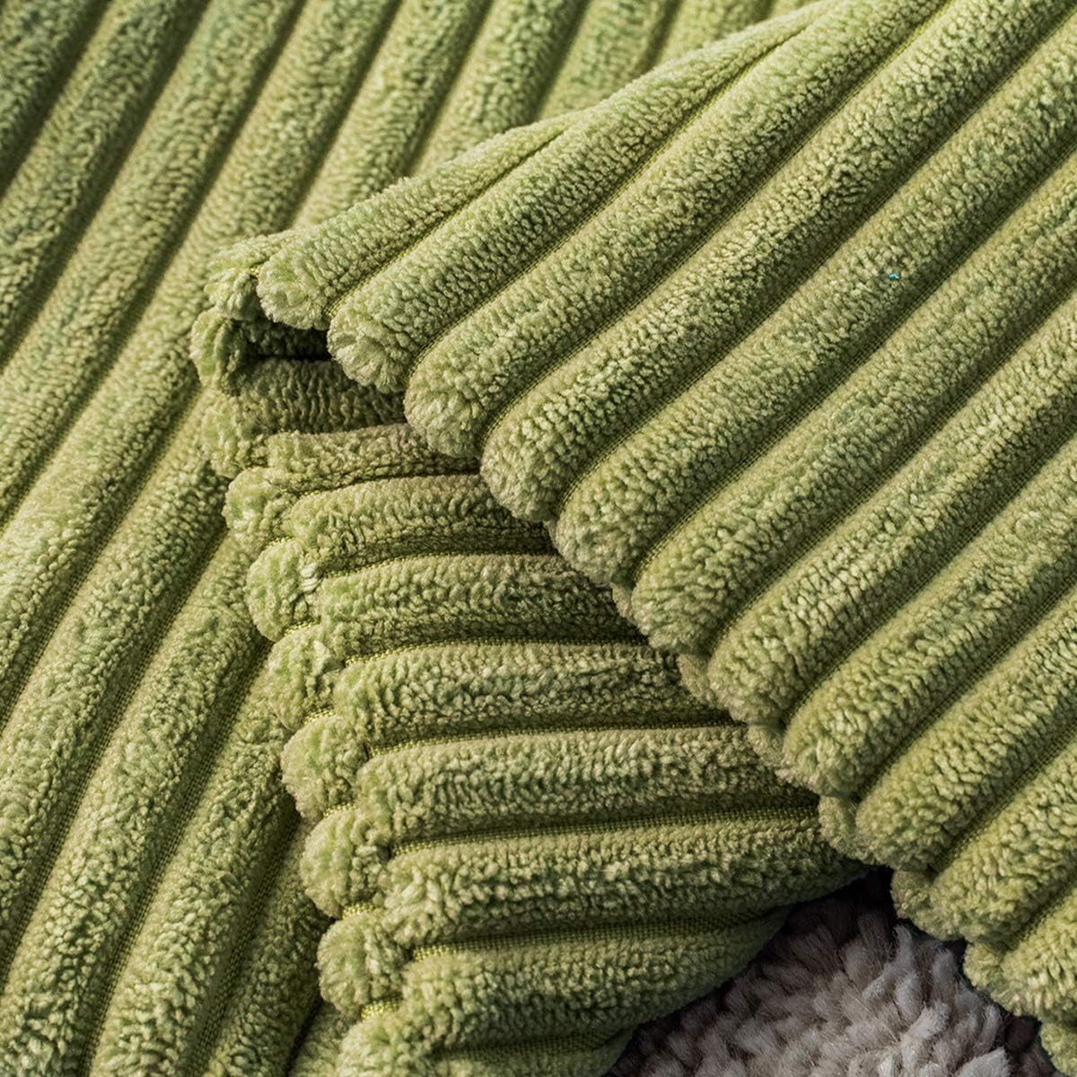 MUDILY Pack of 2 Decorative Pillow Covers Decor Supersoft Striped Velvet Throw Toss Pillowcase Cushion Cover for Chair Sofa Bedroom Car, Grass Green 16 x 16 inch 40 x 40 cm