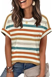 WIHOLL Womens Short Sleeve Crew Neck T-Shirt, Soft Polyester Spandex Blend