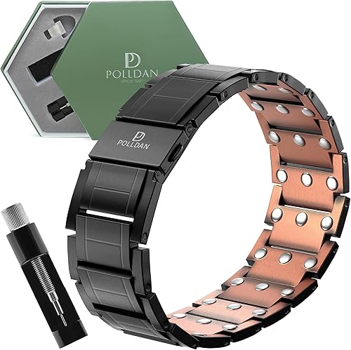 Polldan Pulsera magnética de cobre para hombre Pulsera de cobre puro 6000 Gauss para hombres Pulseras magnéticas para hombres con resistencia