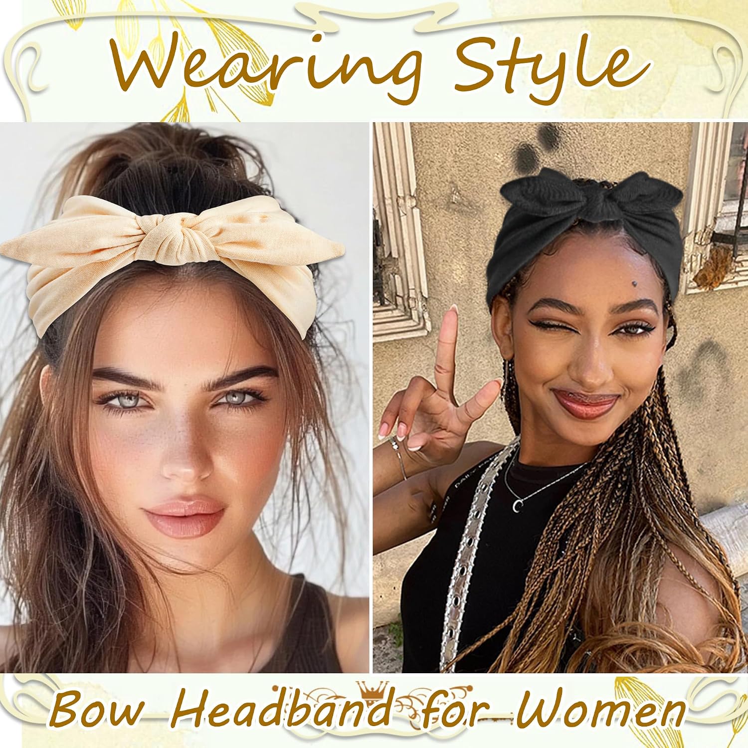 3 Pcs Wide Headbands for Women Boho Bow Hair Bands Non Slip Rabbit Ears Hair Bandana Stretchy Yoga Turban Workout Hair Wraps Accessories image 4