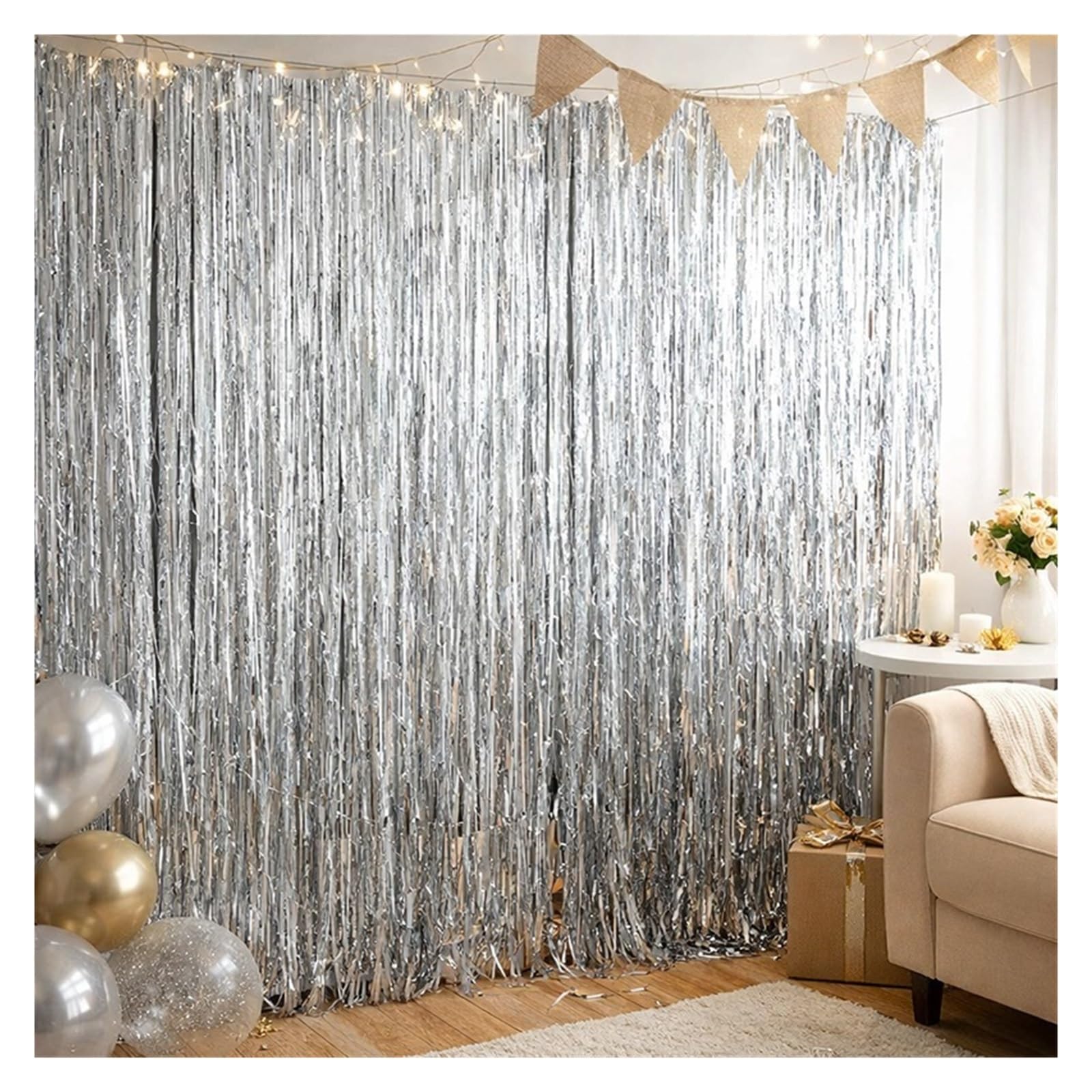 Rideaux à Franges en Feuille d'argent, 26 pièces, guirlandes Or Rose, Toile de Fond for fête d'anniversaire et Mariage pour Cuisine(Purple-2)