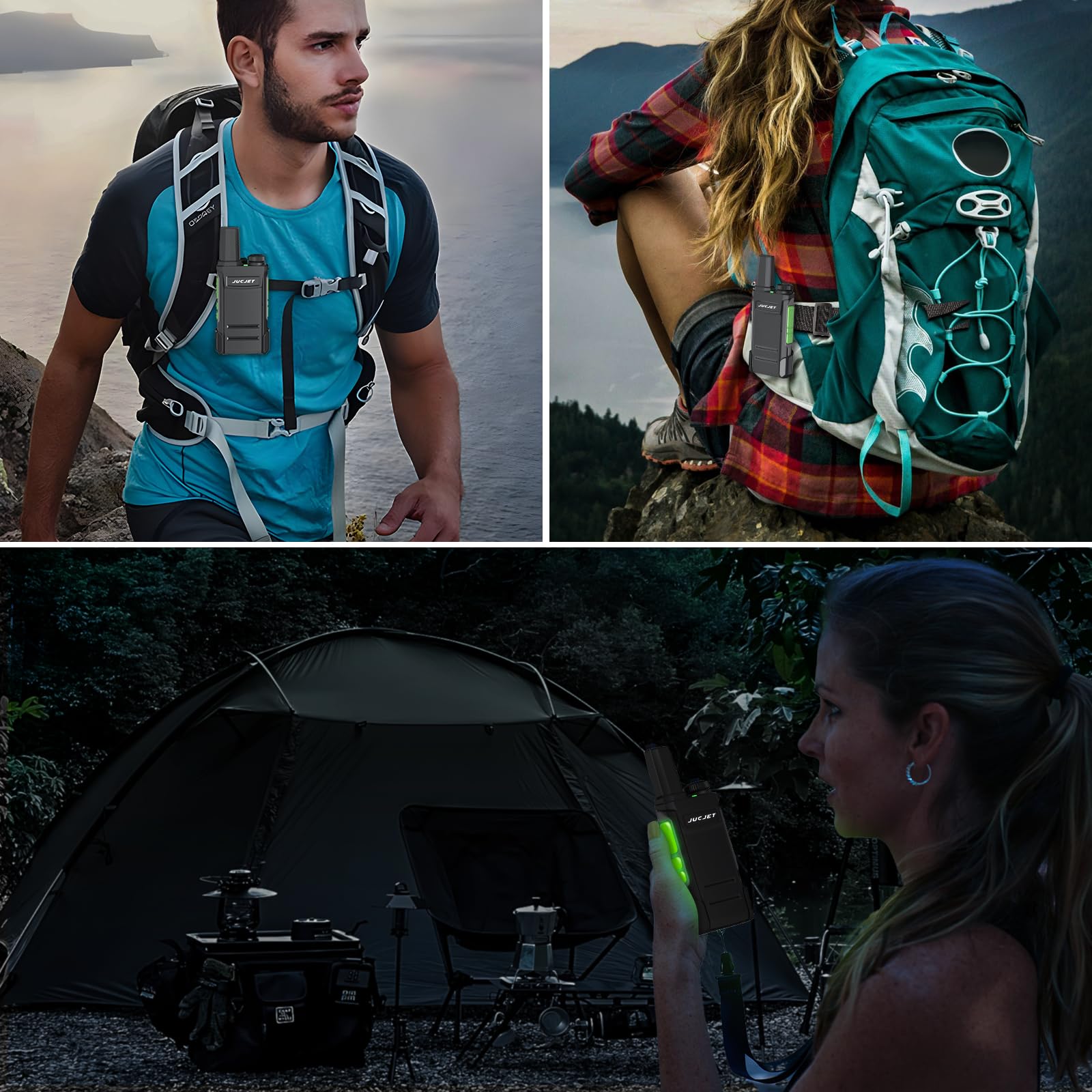 EP31 PMR446 Walkie Talkie, Walkie Talkie ricaricabili impermeabili IP54 con 16 canali, cavo di ricarica TPYE C 2 in 1, con stazione di ricarica USB, auricolari originali(Nero, 2 Pezzi)