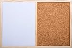 DESK TECH Small Half Cork Bulleting Board Half Dry Erase White Board Combo with Pinewood Wooden Frame - 18 x 12 inches, Classic Beige - Hangable, Ideal for School, Office and Home Use