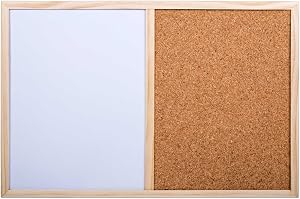DESK TECH Small Half Cork Bulleting Board Half Dry Erase White Board Combo with Pinewood Wooden Frame - 18 x 12 inches, Classic Beige - Hangable, Ideal for School, Office and Home Use