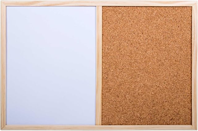 DESK TECH Small Half Cork Bulleting Board Half Dry Erase White Board Combo with Pinewood Wooden Frame - 18 x 12 inches, Classic Beige - Hangable, Ideal for School, Office and Home Use