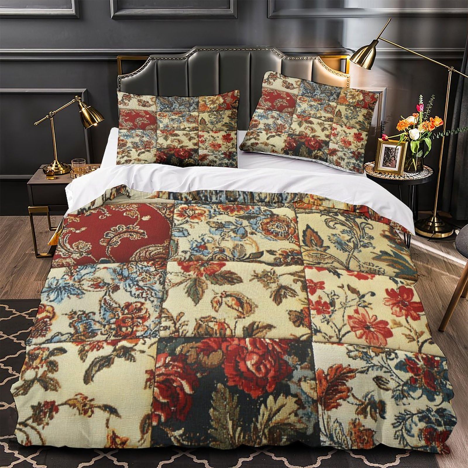 Housse de couette florale 3D 140x200 parure de lit microfbre