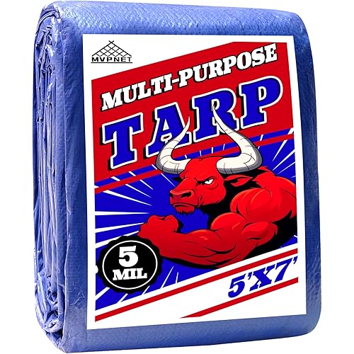 Tarp 5x7 ft 100% Waterproof Uv Resistant High Durability Multipurpose 5mil Blue Tarp for Covering Courtyards, Cars, Camping, Gardens, Pet Nests -by MVPNET