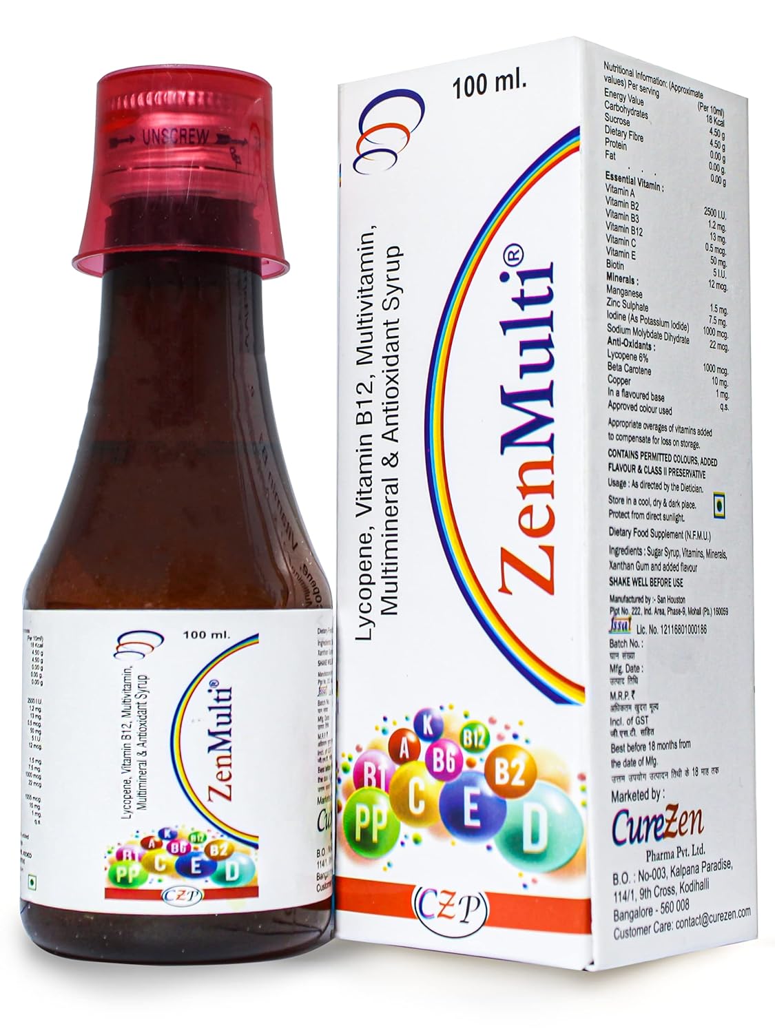 CureZen ZenMulti100 Multivitamin Syrup With Multiminerals, Lycopene