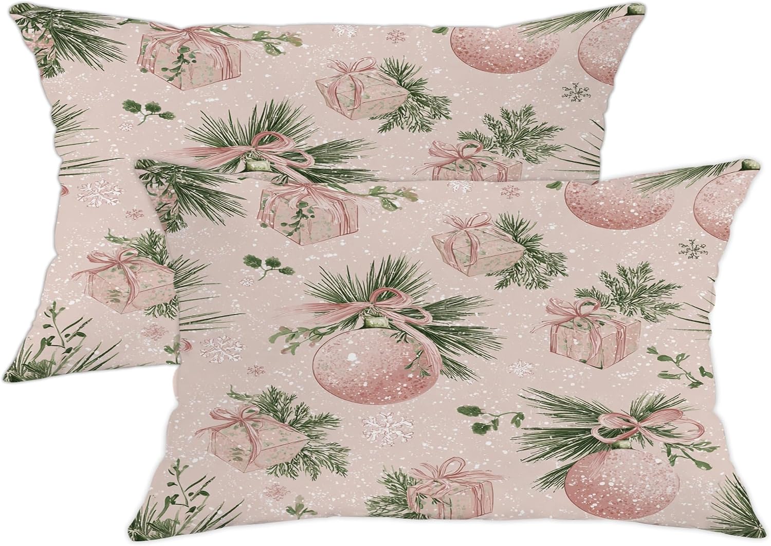 Gift Box Throw Pillow Covers, Christmas Festive Ornament Pine Xmas Peach Soft Velvet Washable Cover Decorative Pillows for Living Room Bedroom Loft Office Car Decor 20x12 Inch