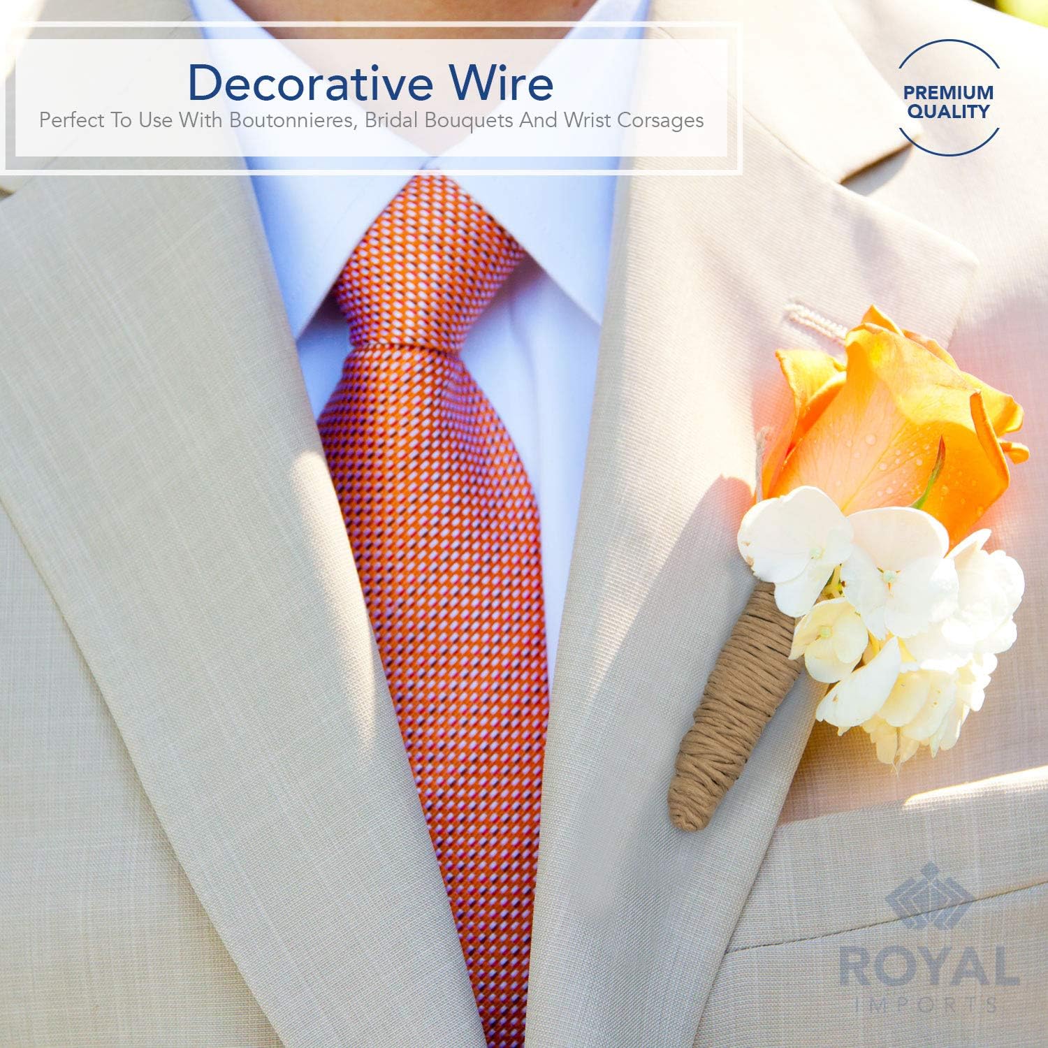 Royal Imports Bind Wire Wrap Twine, Paper Fiber Covered Waterproof Metal Wire Rustic Vine for Flower Bouquets, Floral Wrapping, Art Craft Projects - 26 Gauge (673 Ft) - Natural