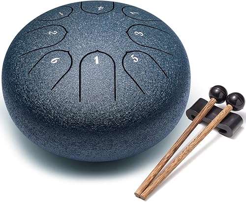 Miniatura 9 de Tambor de lengüetas de acero, instrumento de percusión, tambor de mano, tambor para chakras con bolsa de viaje acolchada, mazos, para meditación,