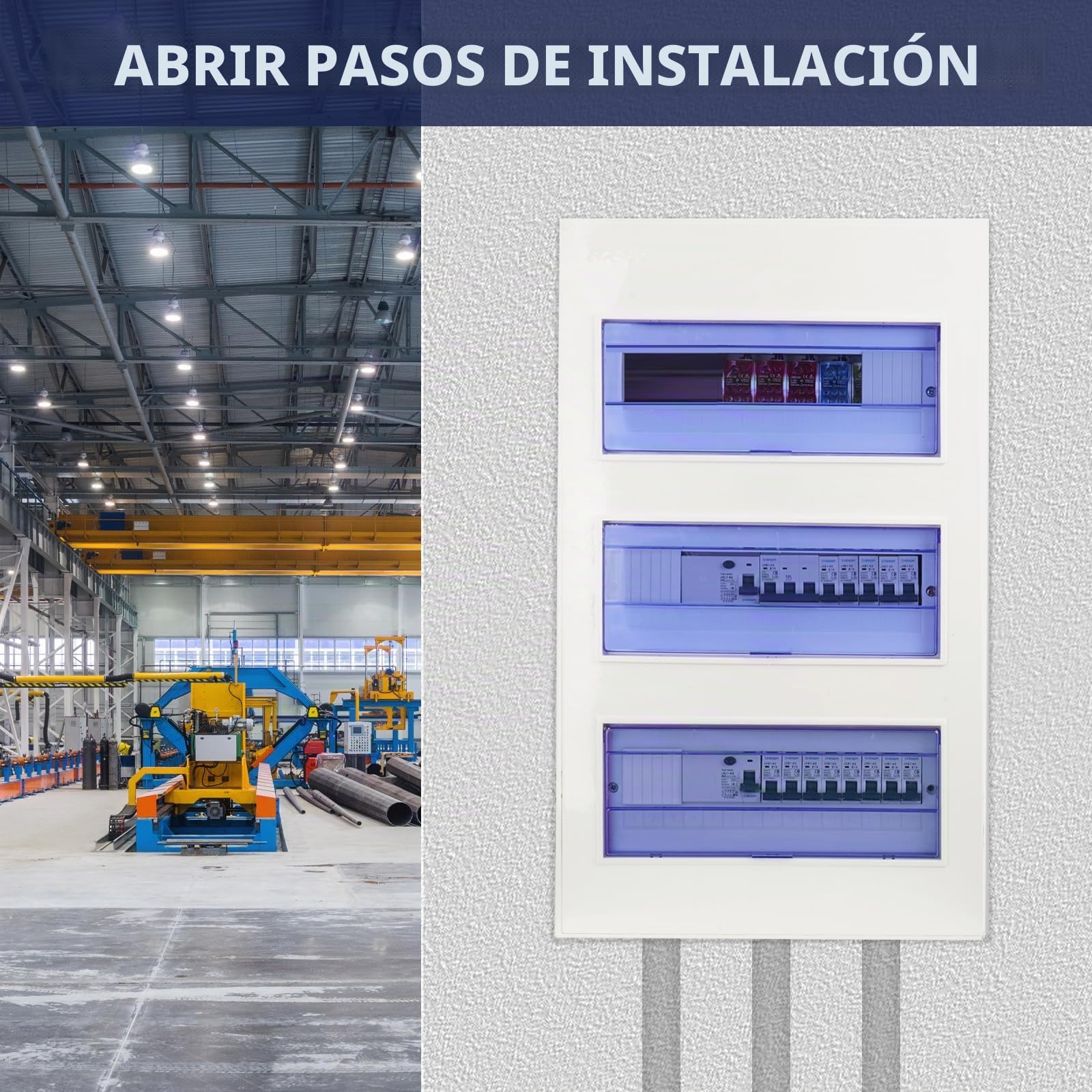 Caja De Distribución de 3 Filas con Disyuntor 4P FI tipo A 40A 30mA FI RCCB y Fusibles B16, Armario de Control con Barra Colectora/Montaje Empotrado