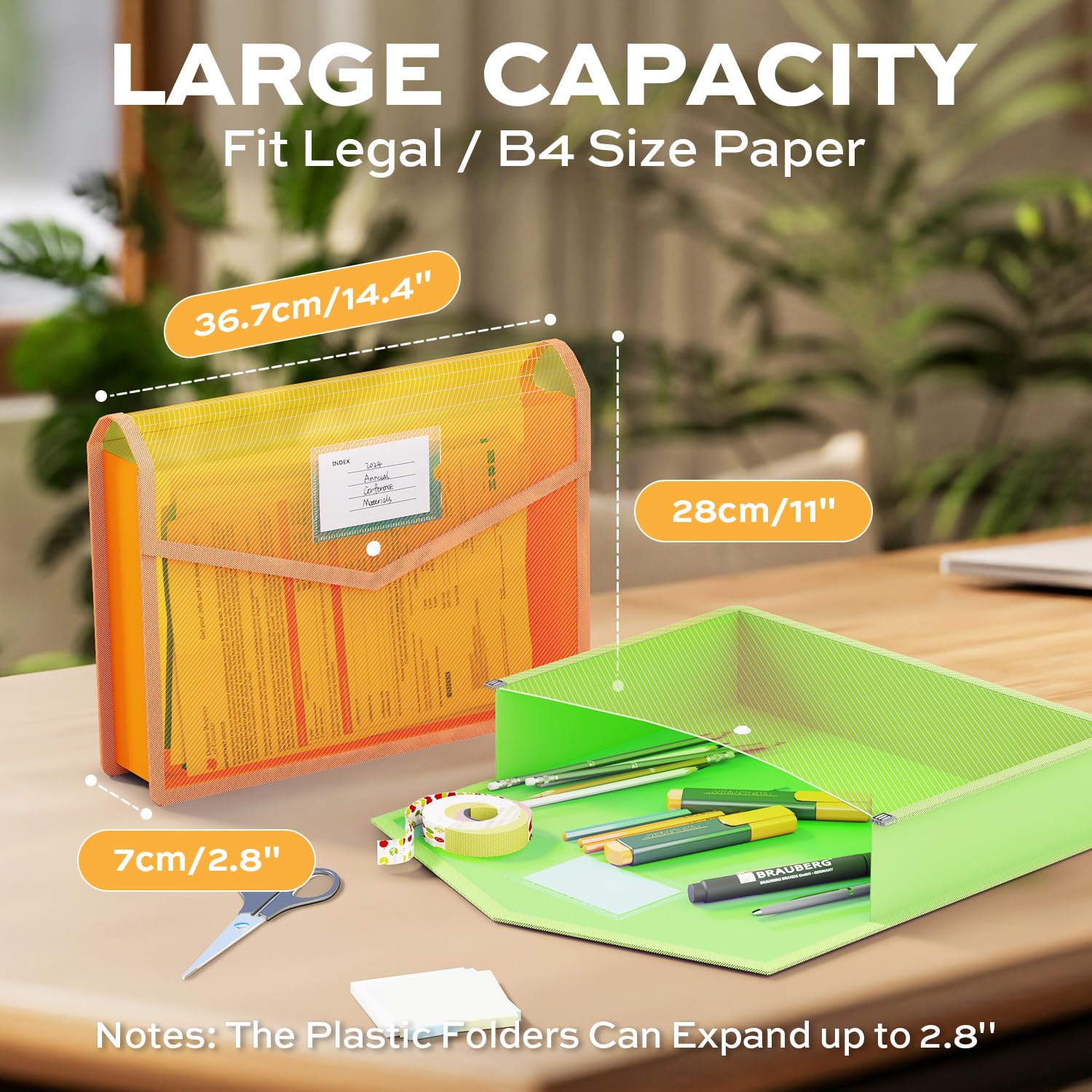 Deli Confezione da 10 cartelle in plastica espandibili per documenti con chiusura a scatto, organizer colorato per cartelle a fisarmonica, grande capacità, adatta per legali/formato B4, 9 colori