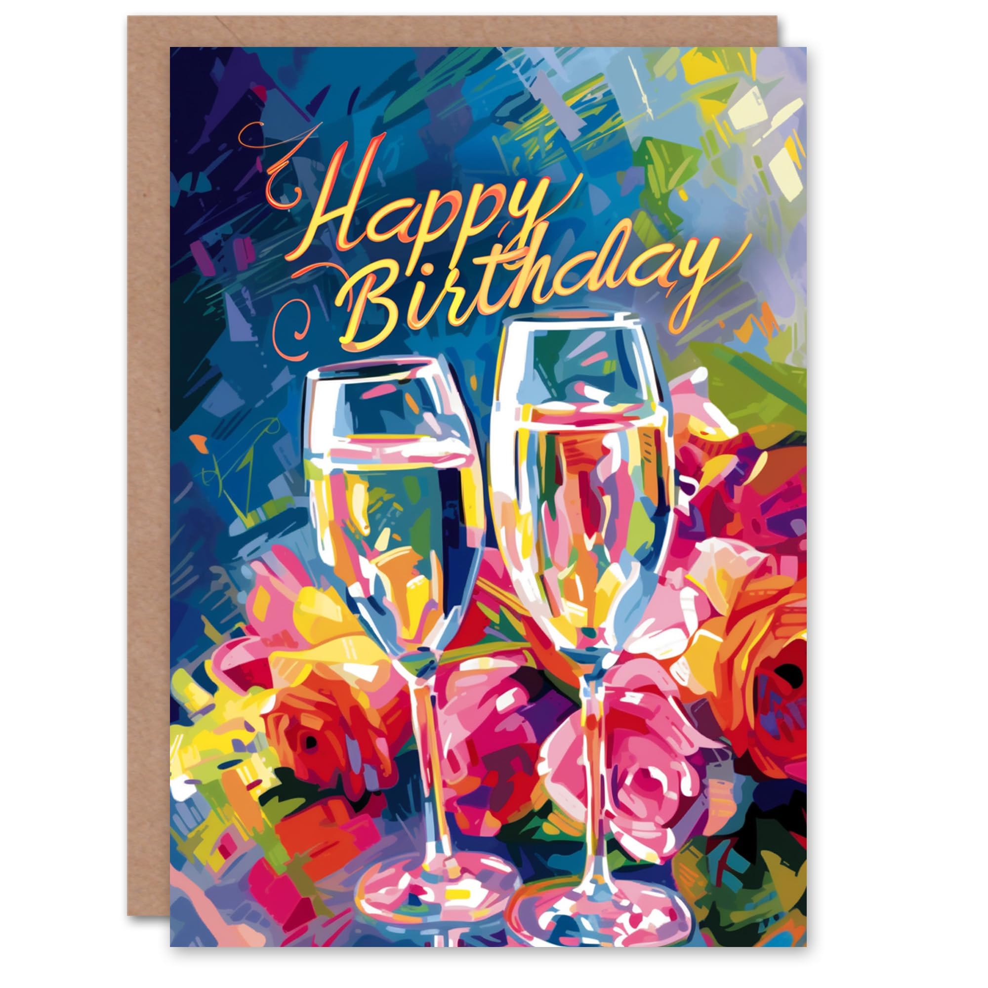 Artery8 Birthday Card Roses Bouquet and Champagne Glasses For Her Gran Sister Niece Daughter Wife Woman Greeting Card
