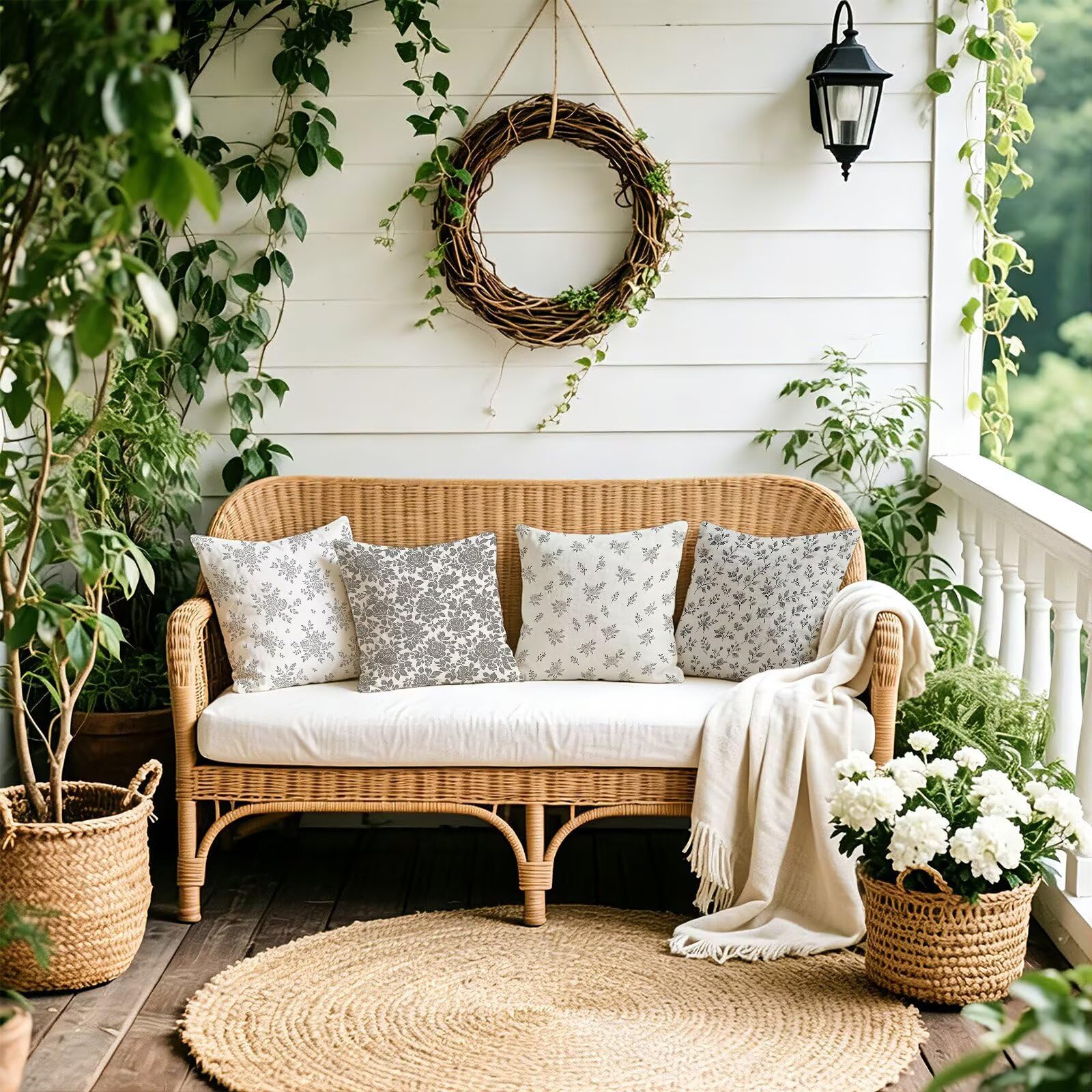 Coussin Exterieur Impermeable Beige, Taie Oreiller 45x45 Set de 4, Cod-3220