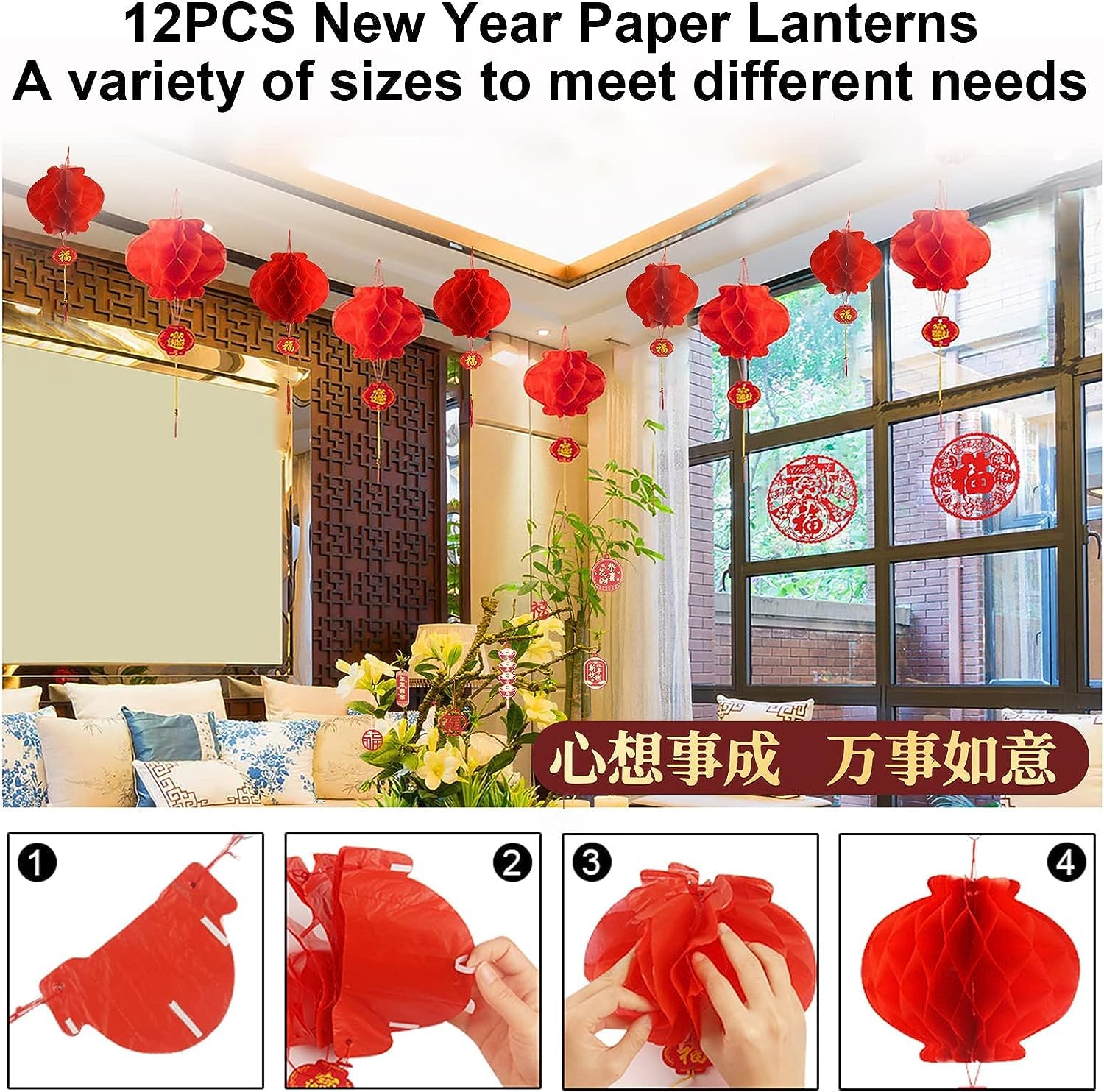 Ensemble de décoration pour le Nouvel An chinois 2022 avec coffret cadeau, motif enveloppe rouge chunlian Hong Bao Fu, autocollant mural pour fenêtre de Chinatown Lunar Chun Jie (B