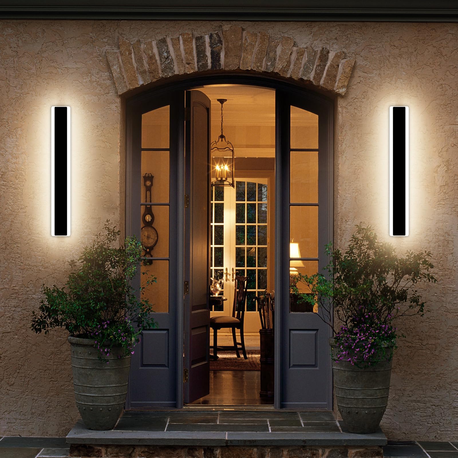 Mikeru 40cm Outdoor Black Wall Light, 2pack Contemporary Hard Wired Outside LED Lights 18W 3000K/4500K/6500K Mains Powered Wall Mounted Garden Lights Waterproof Porch Light for Villas