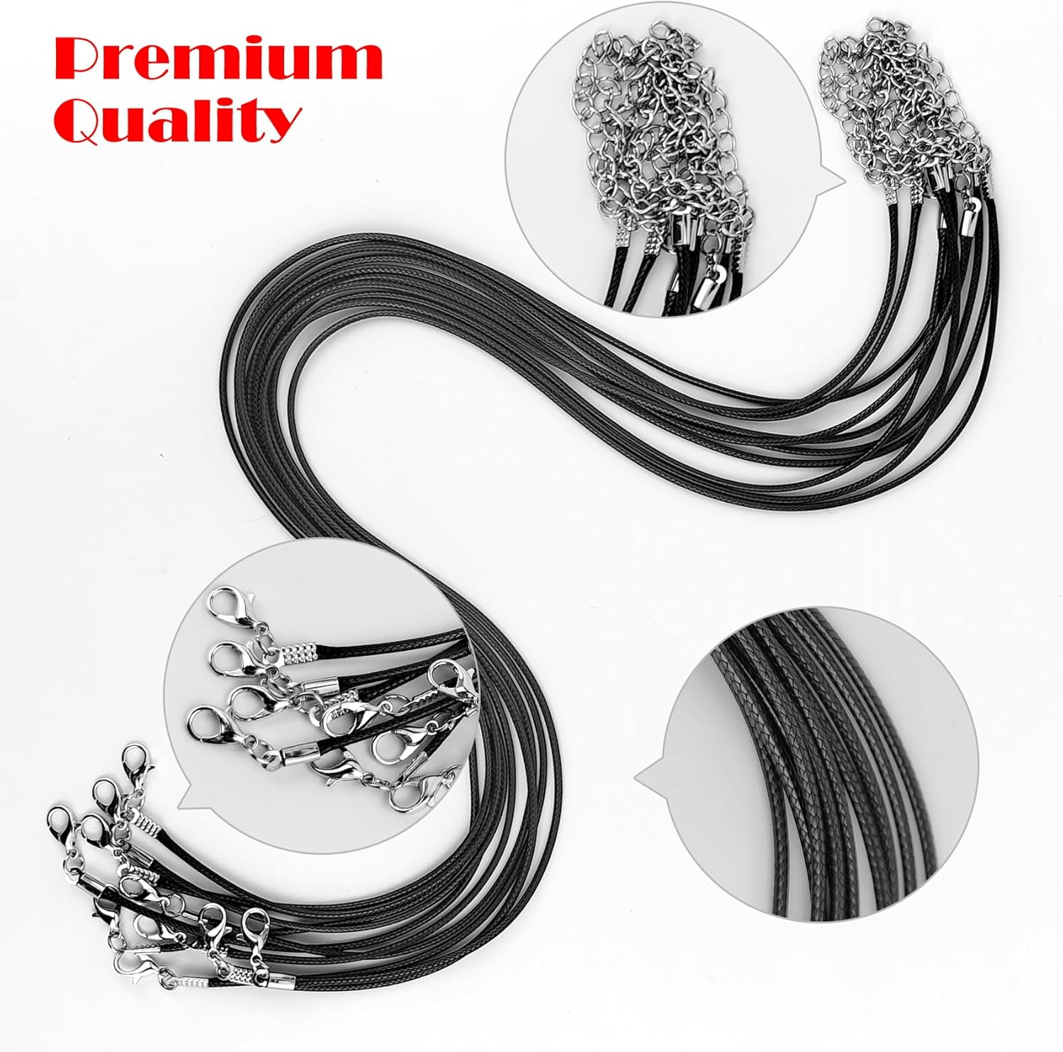 30 Pack Black Necklace Cord, Leather Cord Necklace with Clasp, Waxed Rope Necklace for Pendants, Jewelry Making Supplies (30) - Image 3