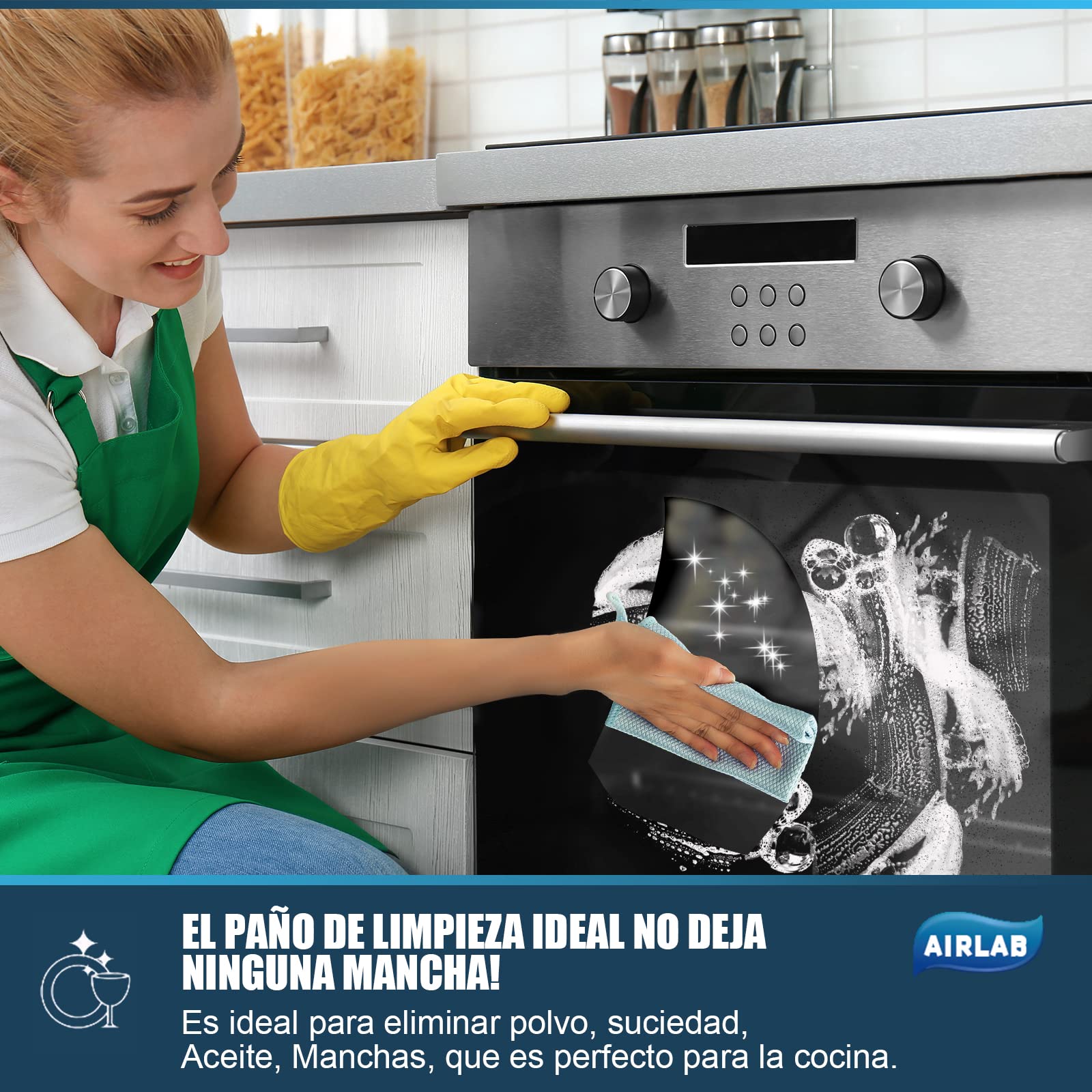 Airlab 8X Nano Paños de Limpieza Magico, Bayetas de Microfibras para Cristales sin Rayas, Trapo Balletas para Cocina Coches Automóviles Ventanas Vidrios Espejos Grifos Baño, 40 x 30 cm - 3