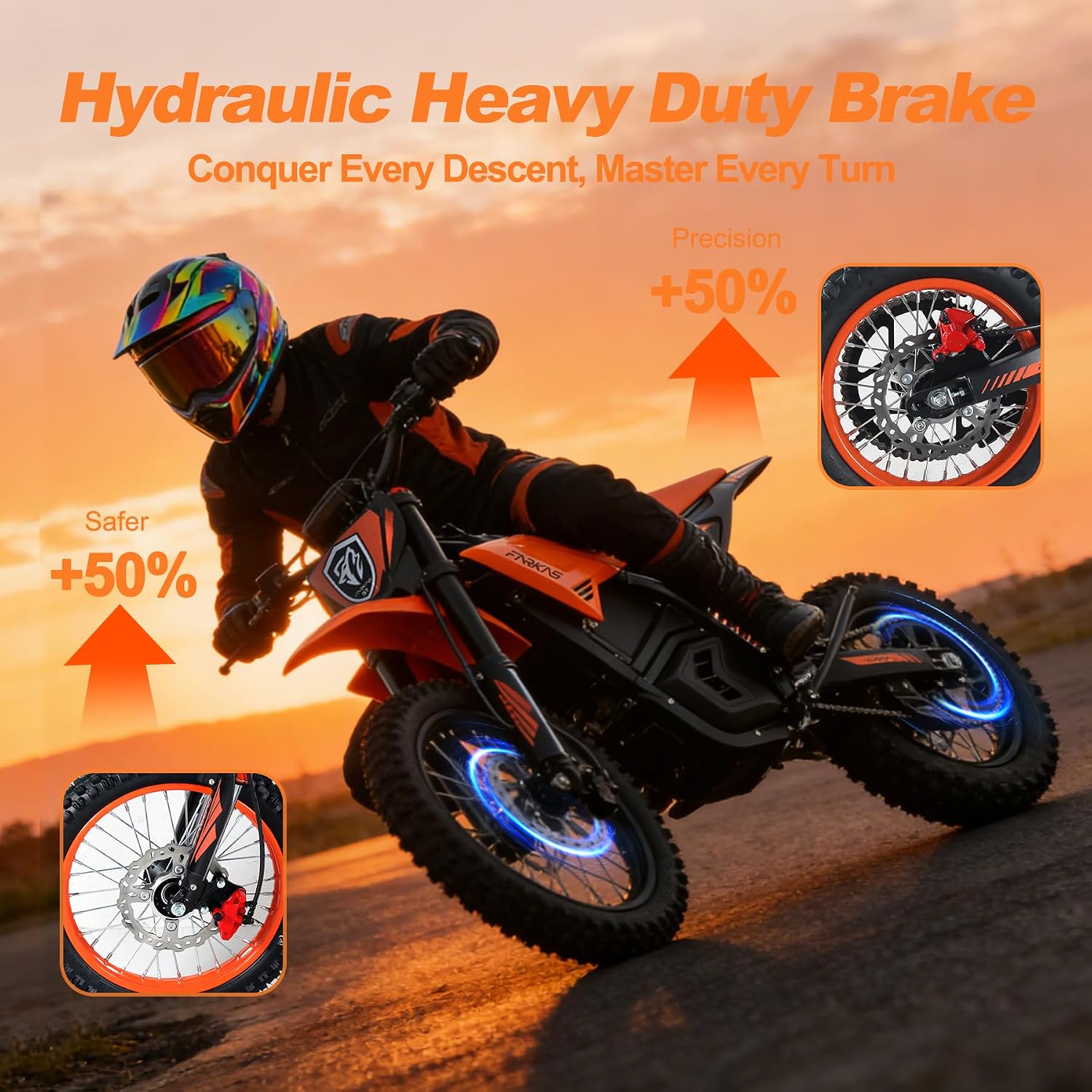 Electric Dirt Bike, 14"/12" Fat Tire 3000W Peak Electric Motorcycle with 48V 23Ah Battery, 35-40 Mile Range, 34MPH, Hydraulic Brakes&Full Suspension Mountain Off-Road E Bike (Orange)