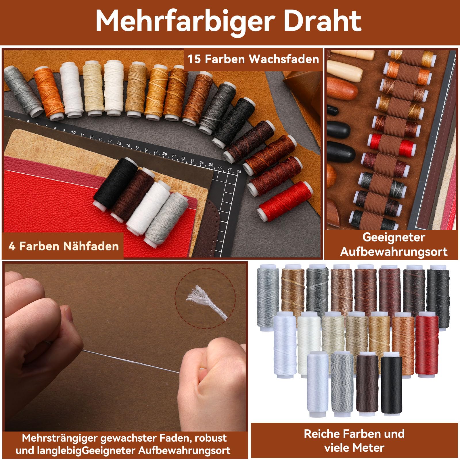 Benlay Leder-Werkzeugset mit Lederhandtasche, Lederhandwerkswerkzeuge mit gewachstem Faden, Druckknopf-Nieten-Schneidematte, Lederwerkzeuge zum Polieren von Leder, Nähen, Schnitzen und Schneiden