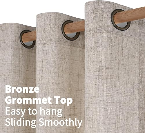 Miniatura 5 de YoungsTex Cortinas de lino natural de 95 pulgadas de largo, 2 paneles de bronce con ojales texturizados hasta el suelo, cortinas de ventana para