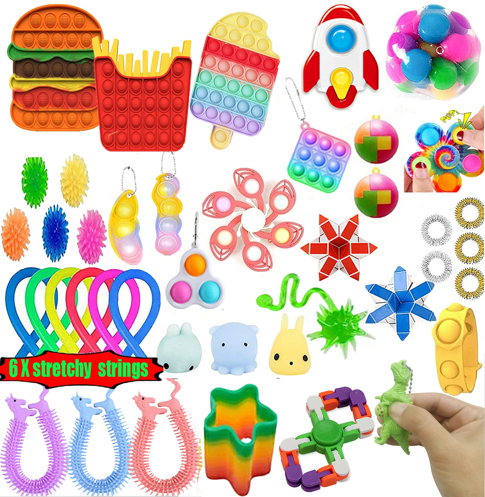 72Pcs TIK Tok Fidget Toys Pack Sensory Fidget Toys Push Bubble Pop Toys Stress Anxiety Relief Toys Set for ADD OCD Autistic Children Adults Anxiety Autism (42Pcs)