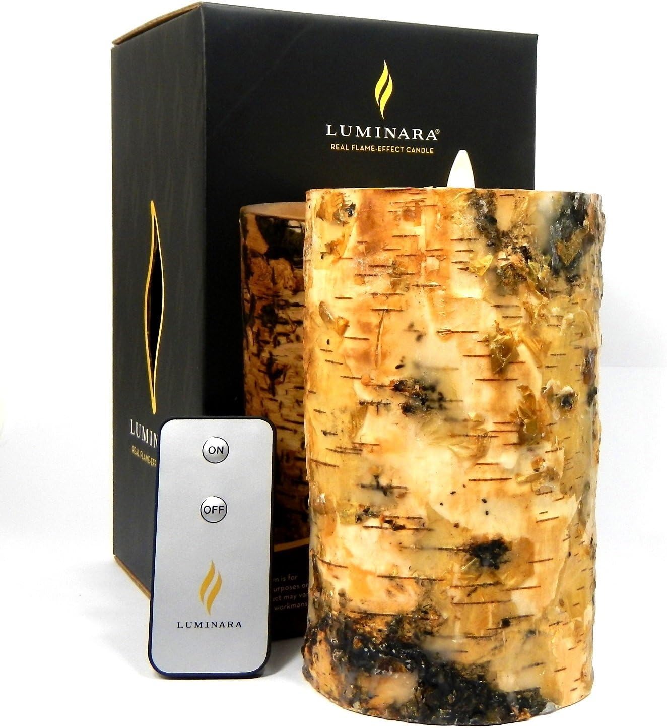 Luminara Birch BARK Flameless Candle 7" Inch Pillar with