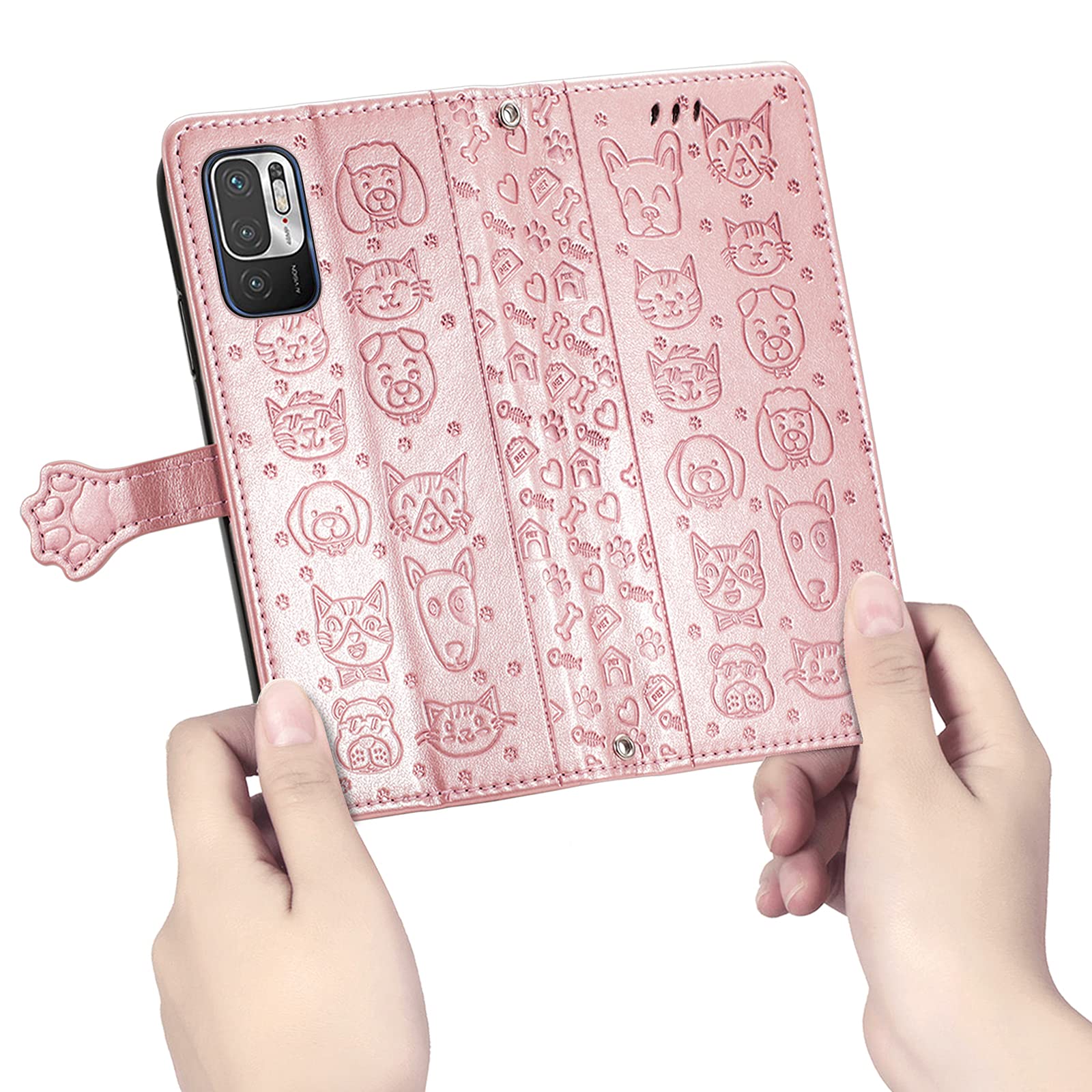 Fertuo Cover Portafoglio Per Xiaomi POCO M3 Pro / Redmi Note 10 5G - Custodia A Libro In Pelle Con Gatto E Cane, Verde - 3