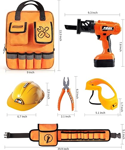 Miniatura 6 de Juego de herramientas para niños de 36 piezas, juguetes de construcción con cinturón y taladro electrónico para niños y niñas de 3 a 5 años, bolsa