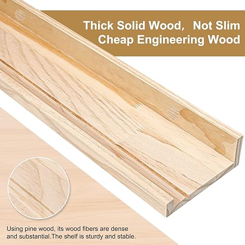 Miniatura 4 de MBYD Estantes flotantes de 16 pulgadas de madera natural soporte de pared para repisa de madera estante de pared para dormitorio sala de estar