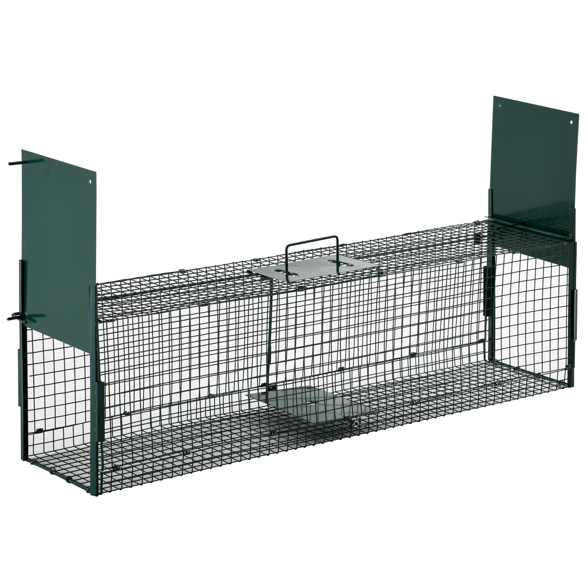 Pawhut Piège Capture Petits Animaux Lapin Rat 2 Entrées Poignée 100x25x28 cm Métal Vert