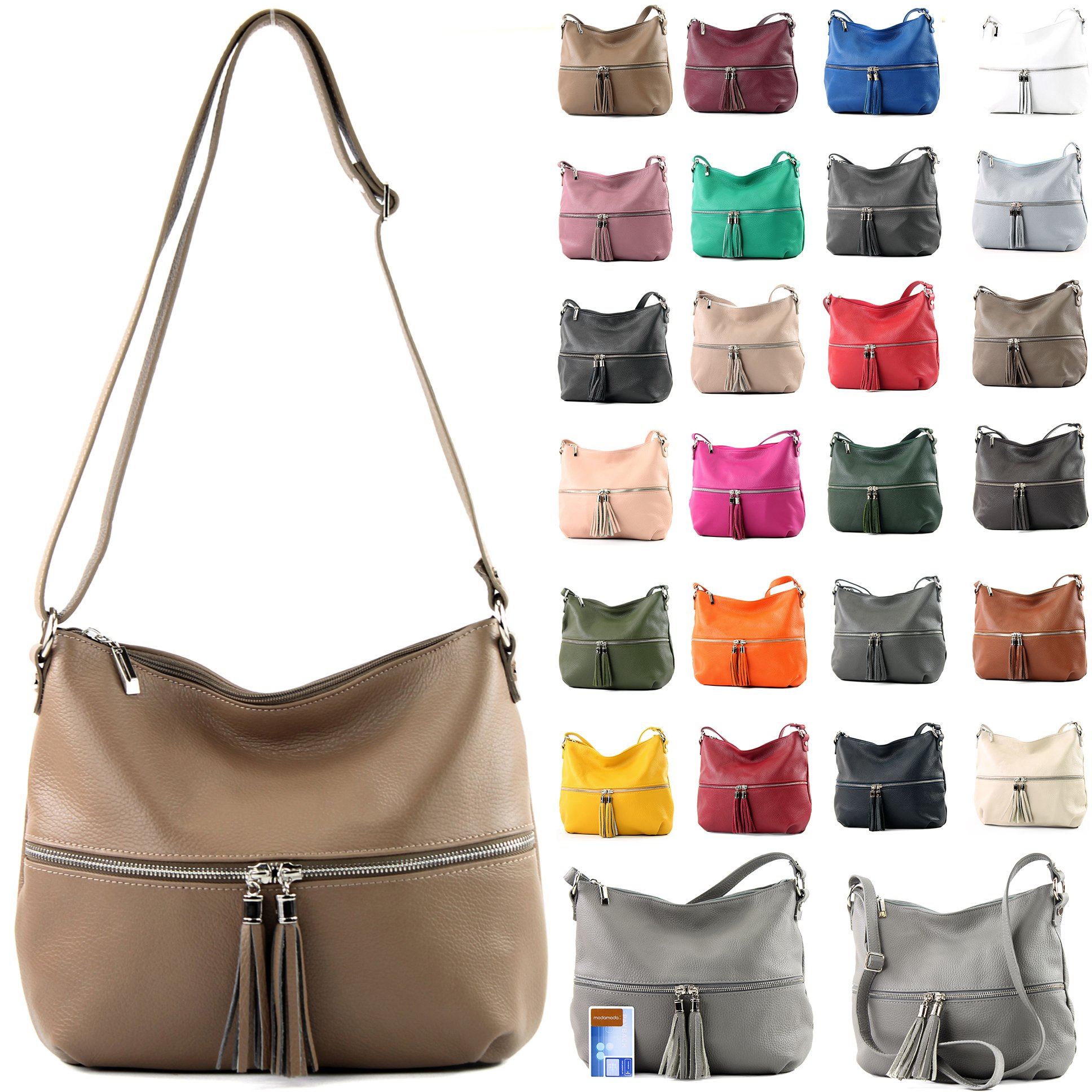 modamoda de T159 Damen Leder Schultertasche Umhängetasche, handmade in Italy