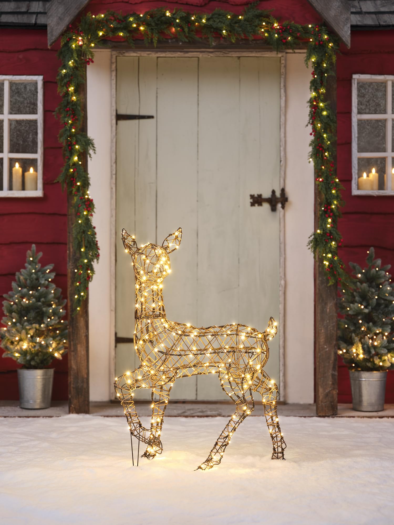 Light4fun Studley-Rattan-Hirsch aus Kunstrattan mit 190 LEDs | mit 3 Beleuchtungsmodi | strombetrieben & Timer | Rentier Hirsch | Weihnachtsdeko | wetterfest für Garten außen | Höhe 88 cm