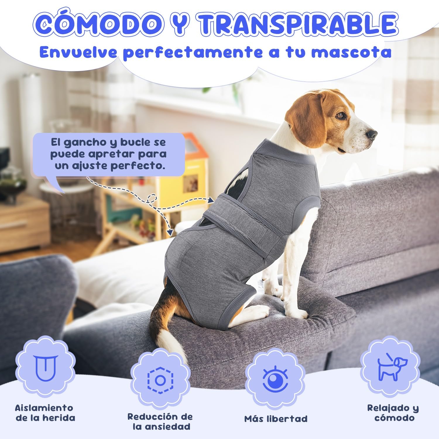 SlowTon Perros Traje de Recuperación, Mameluco Ajustable y Transpirable para Perros Machos y Hembras, Traje Corporal Antilameduras, Esterilización o Castración, Medianos y Grande